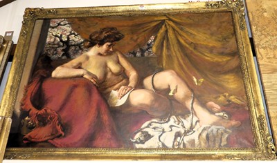 Lot 1016 - H Bird - Reclining nude, oil on canvas, signed...