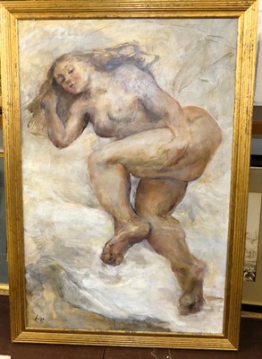 Lot 1020 - Lind Anso - Figure study of a reclining nude,...