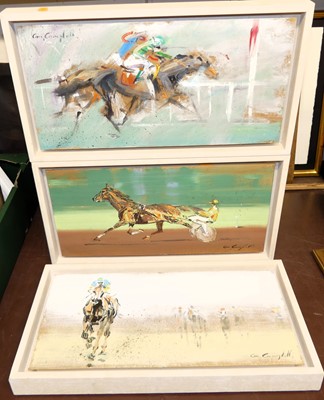 Lot 1033 - Con Campbell - Horse with gig, oil on board,...