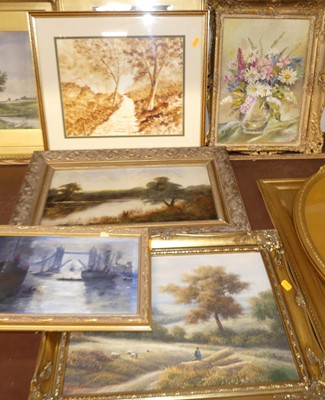 Lot 1071 - Assorted amateur oils to include the Thames at...