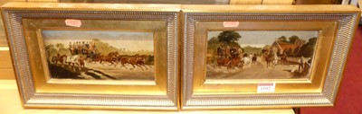 Lot 1102 - A pair of stagecoach scenes, reproduction oil...