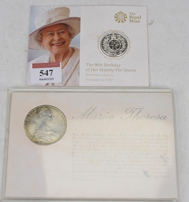 Lot 547 - A 2016 commemorative £20 silver coin, the 90th...