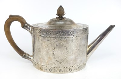 Lot 1156 - A George III silver teapot, of straight-sided...