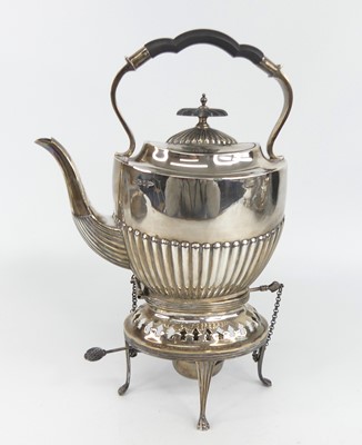 Lot 1198 - An Edwardian silver spirit kettle on stand,...