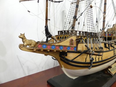 Lot 7 - A wooden model of the Golden Hind, on stand,...