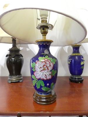 Lot 9 - A pair of Chinese cloisonne enamel table lamps...