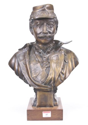 Lot 45 - A bronzed metal head & shoulders bust of a...