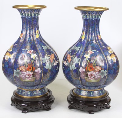 Lot 47 - A pair of Chinese cloisonne enamel vases, each...
