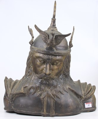 Lot 49 - A bronzed metal head & shoulders bust of a...