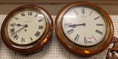 Lot 1164 - A stained walnut cased circular wall clock,...