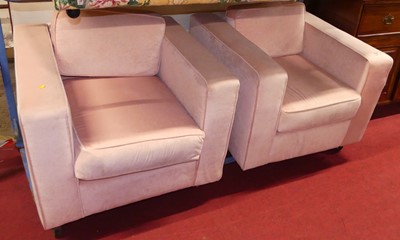 Lot 1180 - A pair of contemporary pink fabric upholstered...