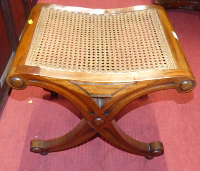 Lot 1254 - A contemporary hardwood and cane inset X-frame...