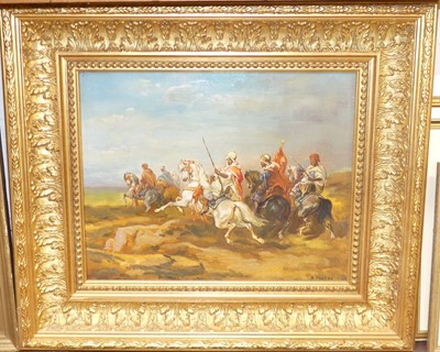 Lot 1049 - H. Hunter - Arabian soldiers on horseback, oil...