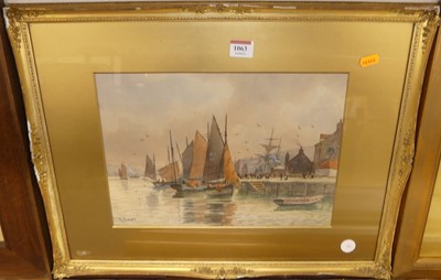 Lot 1063 - R. Hayes - Harbour scene, watercolour, signed...