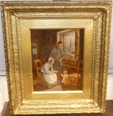 Lot 1026 - Follower of George Hardy - First Steps, oil on...