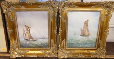 Lot 1035 - J Pirfield - Sailing boat on calm seas, pair,...