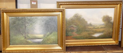 Lot 1036 - J Pirfield - Landscape with thatched cottage...