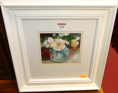 Lot 1106 - Robin Boyd - Pink rose in a jar, watercolour,...