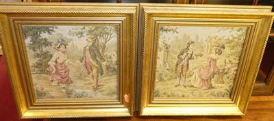 Lot 1107 - A pair of reproduction tapestry panels, each...