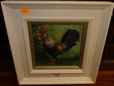 Lot 1108 - Katie Wilkins - Cockerel, acrylic on panel,...