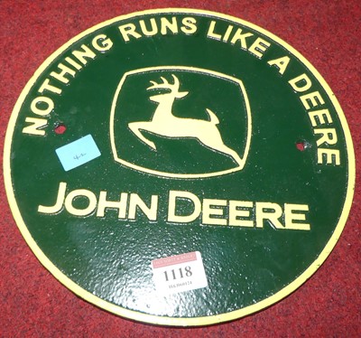 Lot 1118 - A reproduction cast iron plaque for John Deere,...