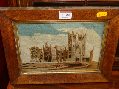 Lot 1122 - A Victorian needlework panel of a church, 14 x...