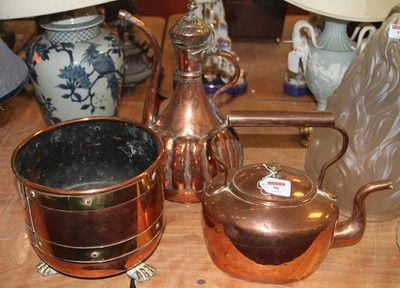 Lot 96 - A Victorian copper range kettle, h.28cm;...