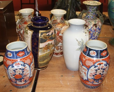 Lot 106 - A collection of seven Japanese pottery vases,...