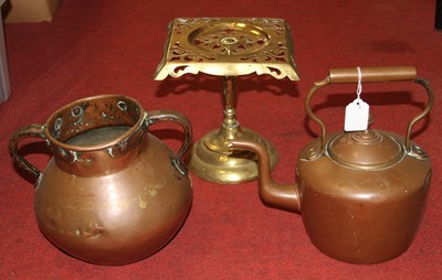 Lot 107 - A Victorian copper range kettle, h.29cm;...