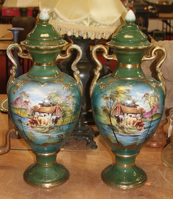 Lot 108 - Two pairs of continental pottery urns, the...