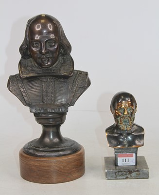 Lot 111 - A bronzed metal bust of William Shakespeare, h....