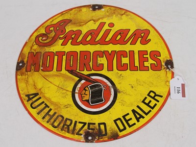 Lot 116 - An Indian Motorcycles Dealer circular enamel...