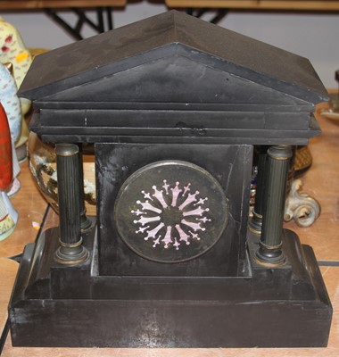Lot 137 - A Victorian black slate eight-day mantel clock,...