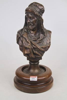 Lot 151 - A bronzed metal bust of a gentleman facing...