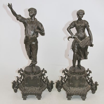 Lot 156 - A pair of 19th century spelter figures, h.45cm