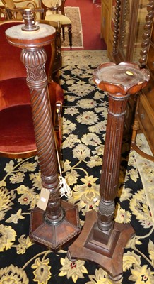 Lot 1403 - A spiral turned mahogany standard lamp;...