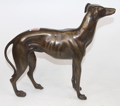 Lot 168 - A pair of bronzed metal models of greyhounds,...