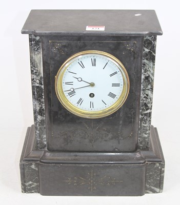 Lot 171 - A Victorian black slate mantel clock, the...