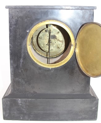 Lot 171 - A Victorian black slate mantel clock, the...