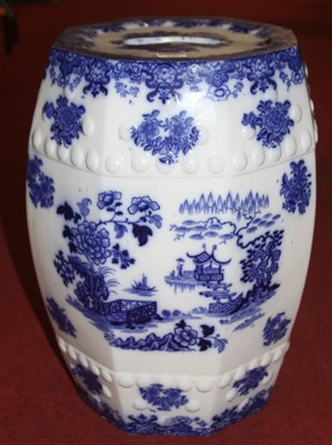 Lot 170 - A blue and white pottery garden seat,...