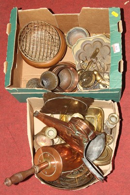 Lot 179 - Two boxes of mixed metalware to include a...