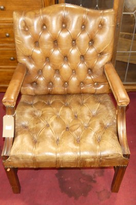 Lot 1389 - A contemporary mahogany framed, tan leather...