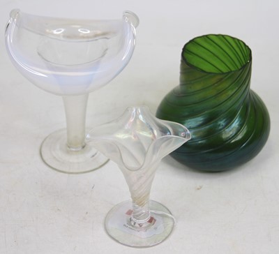 Lot 219 - A Loetz style green iridescent glass vase,...