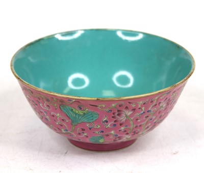 Lot 233 - A Chinese porcelain bowl, enamel decorated...