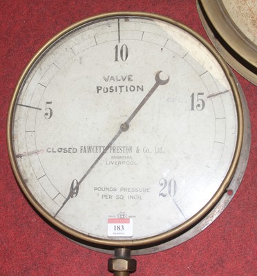 Lot 183 - Three vintage brass pressure gauges, the...