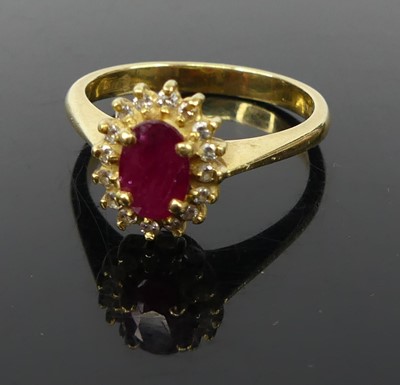 Lot 337 - A contemporary 18ct gold ruby and diamond...