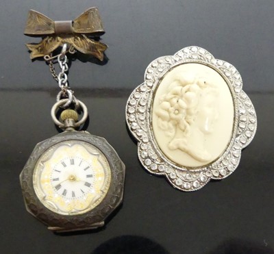 Lot 355 - A ladies continental silver cased open face...