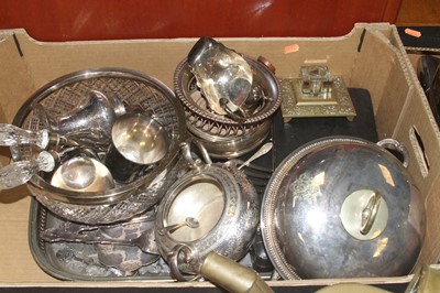 Lot 263 - Two boxes of mixed metalware to include...