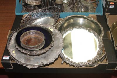 Lot 264 - Two boxes of mixed silver plated wares to...