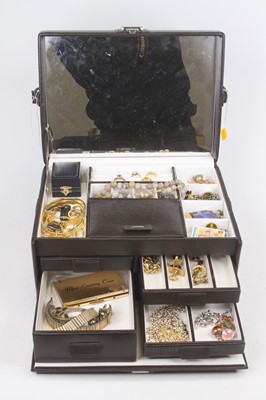 Lot 369 - A modern faux leather fitted jewellery box and...